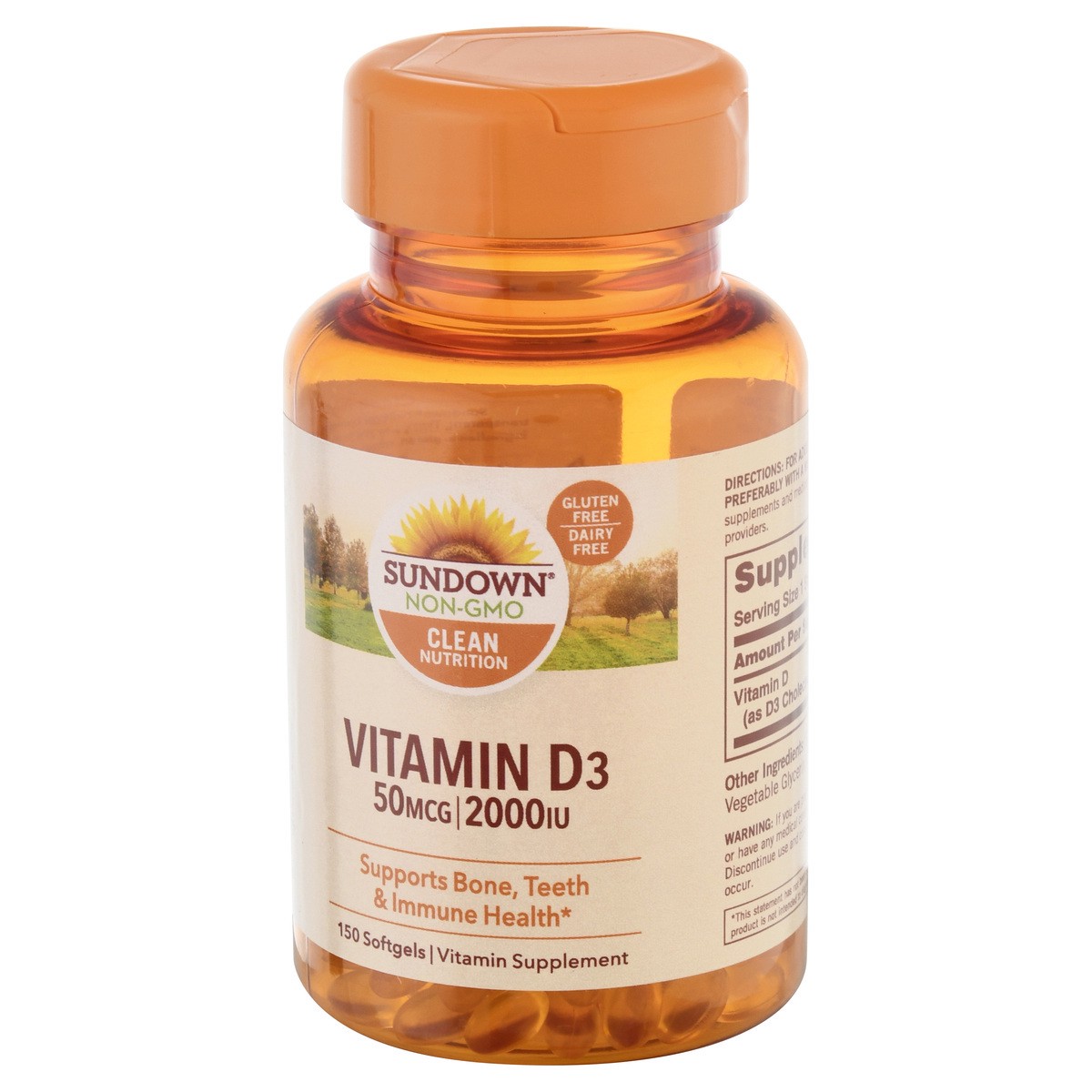 slide 6 of 9, Sundown Non-GMO 50 mcg Softgels Vitamin D3 150 ea, 120 ct