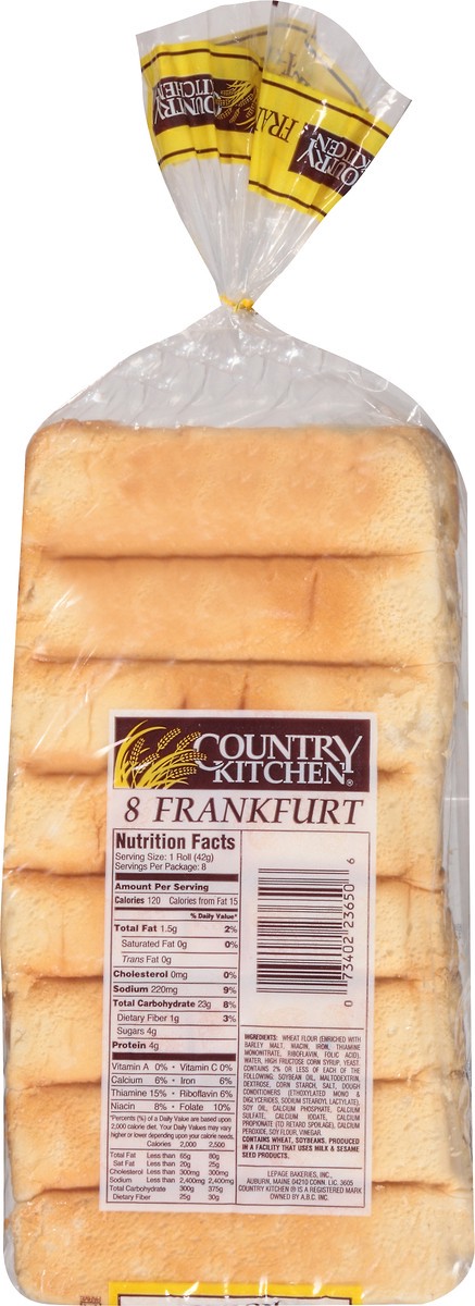 slide 10 of 11, Country Kitchen Frankfurt Rolls, White Bread Hot Dogs Buns, 8 Count, 8 ct