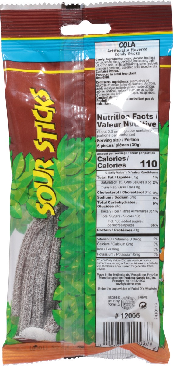 slide 8 of 12, Paskesz Sour Sticks Cola, 3.5 oz