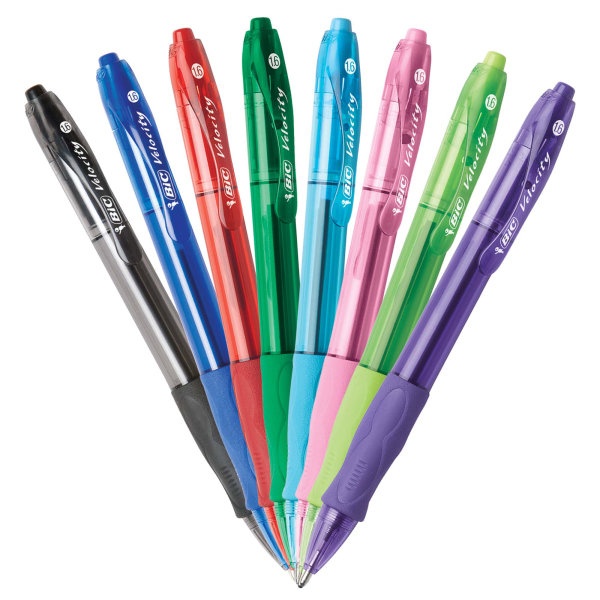 slide 2 of 4, BIC Velocity Ballpoint Pens, Bold Point, 1.6 Mm, Translucent Barrel, Assorted Ink Colors, Pack Of 8 Pens, 8 ct