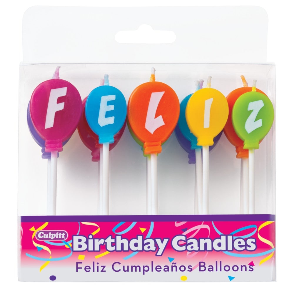 slide 1 of 1, Culpitt Feliz Cumpleanos Balloons Cake Candles, 15 ct