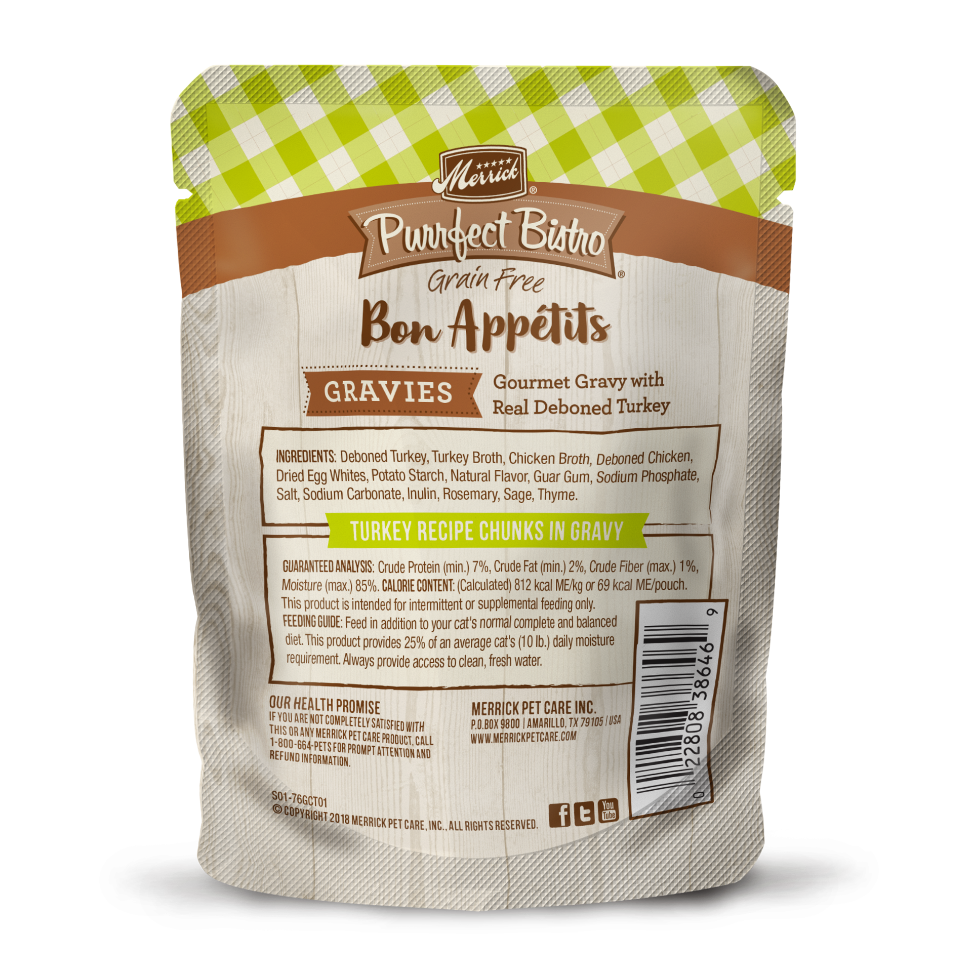 slide 4 of 4, Merrick Purrfect Bistro Bon Appetits Grain Free Wet Cat Food Turkey Recipe Chunks in Gravy - 3 oz Pouch, 3 oz