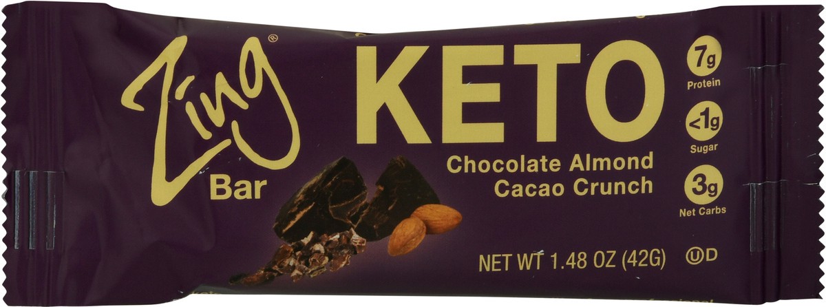 slide 9 of 12, Zing Chocolate Keto Bar Almond Cacao, 1.41 oz