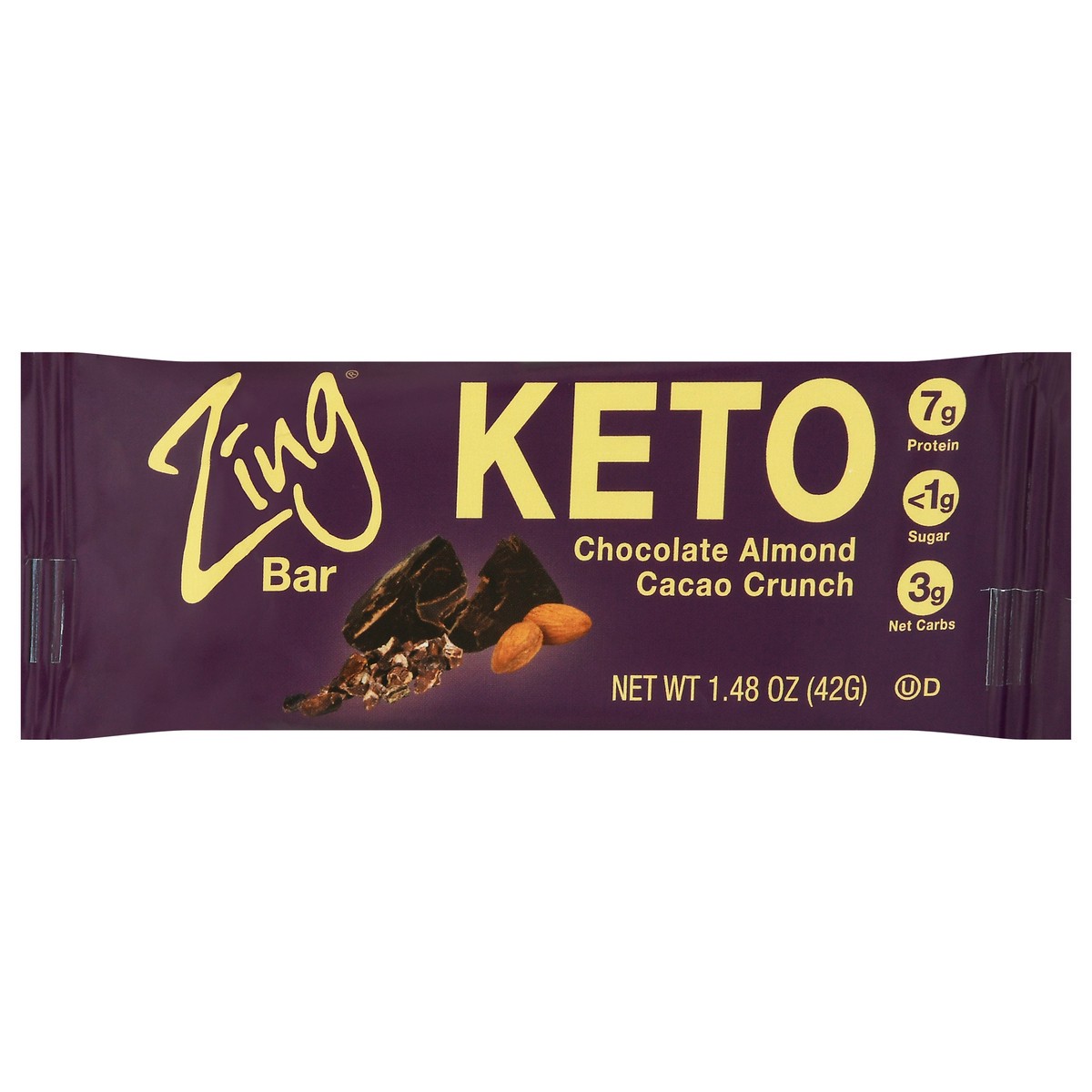 slide 1 of 12, Zing Chocolate Keto Bar Almond Cacao, 1.41 oz