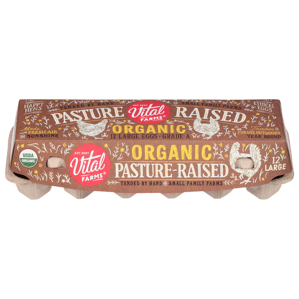 slide 1 of 8, Vital Farms Organic Pasture Raised Large Grade A Eggs 12 Ct Carton, 12 ct