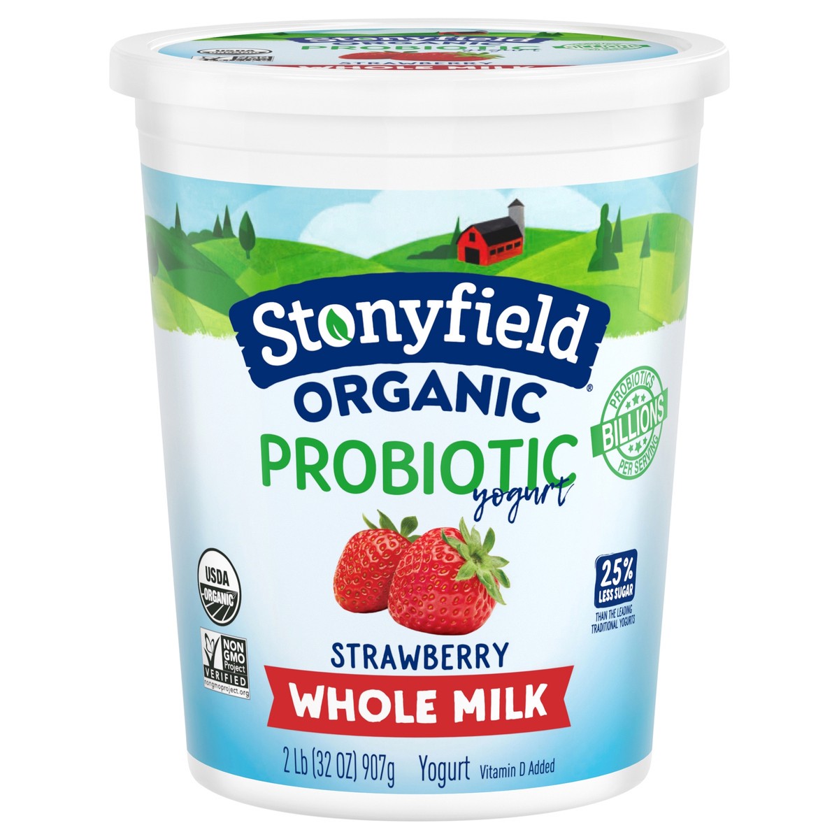 slide 1 of 2, Stonyfield Organic Whole Milk Probiotic Yogurt, Strawberry, 32 oz., 32 oz