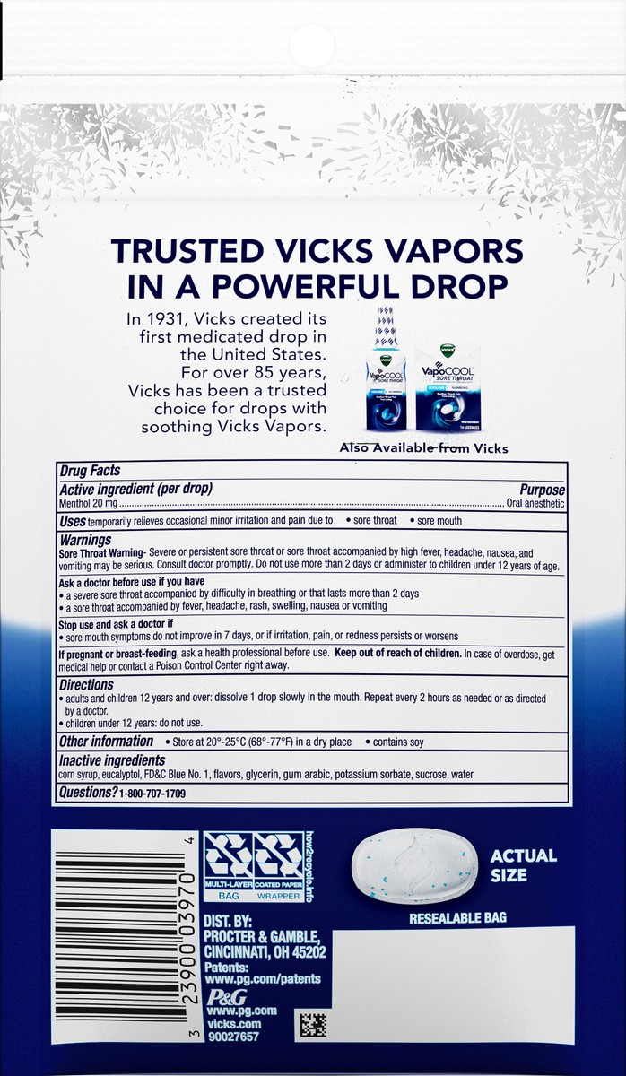 slide 2 of 3, Vicks VapoCool Severe Max Strength Winterfrost Medicated Drops 18 ea Bag, 18 ct