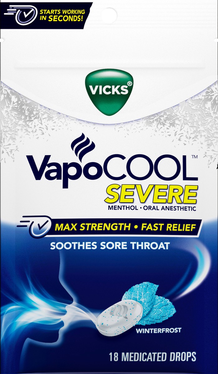 slide 3 of 3, Vicks VapoCool Severe Max Strength Winterfrost Medicated Drops 18 ea Bag, 18 ct