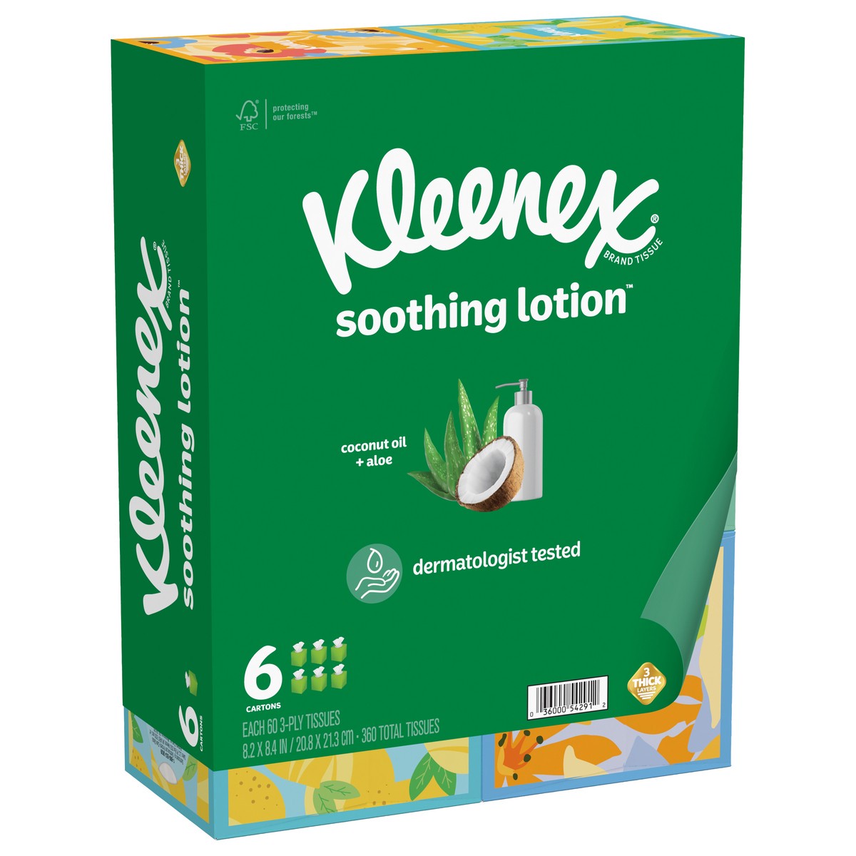 slide 9 of 10, Kleenex Soothing Lotion Facial Tissues with Coconut Oil, 6 Cube Boxes, 60 Tissues per Box, 3-Ply (360 Total Tissues), 6 ct