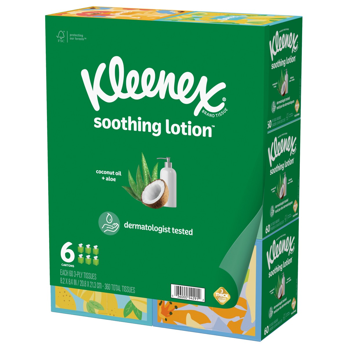 slide 5 of 10, Kleenex Soothing Lotion Facial Tissues with Coconut Oil, 6 Cube Boxes, 60 Tissues per Box, 3-Ply (360 Total Tissues), 6 ct