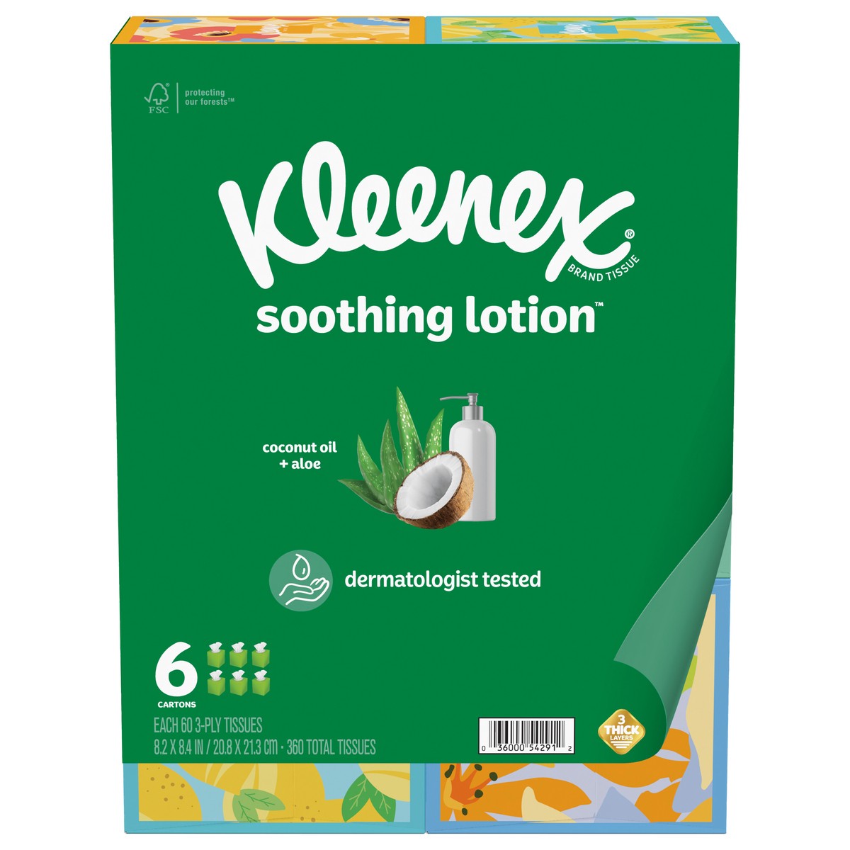 slide 4 of 10, Kleenex Soothing Lotion Facial Tissues with Coconut Oil, 6 Cube Boxes, 60 Tissues per Box, 3-Ply (360 Total Tissues), 6 ct