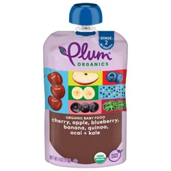 Plum Organics Stage 2 Organic Cherry, Apple, Blueberry, Banana, Quinoa, Acai + Kale 4oz Pouch
