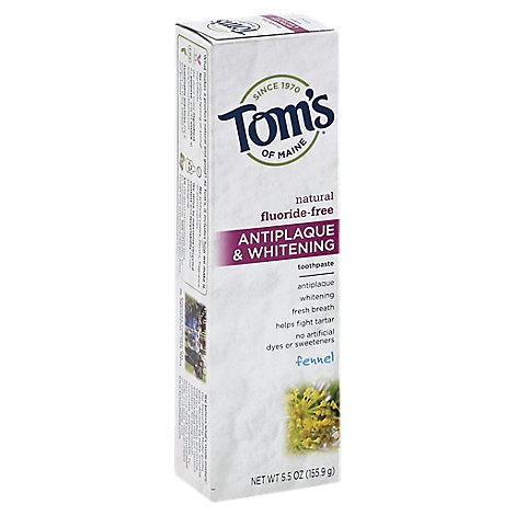 slide 1 of 1, Toms Of Maine Toothpaste Antiplaque & Whitening Fennel Fluoride-Free, 5.5 oz