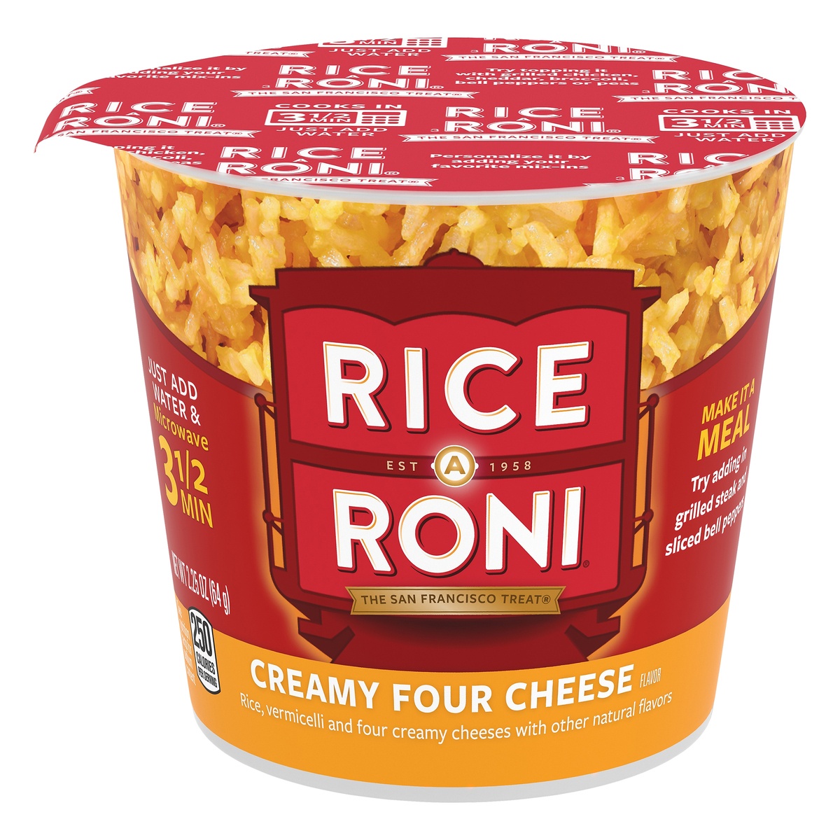 slide 1 of 7, Rice-A-Roni Creamy Four Cheese Rice Cup, 2.25 oz