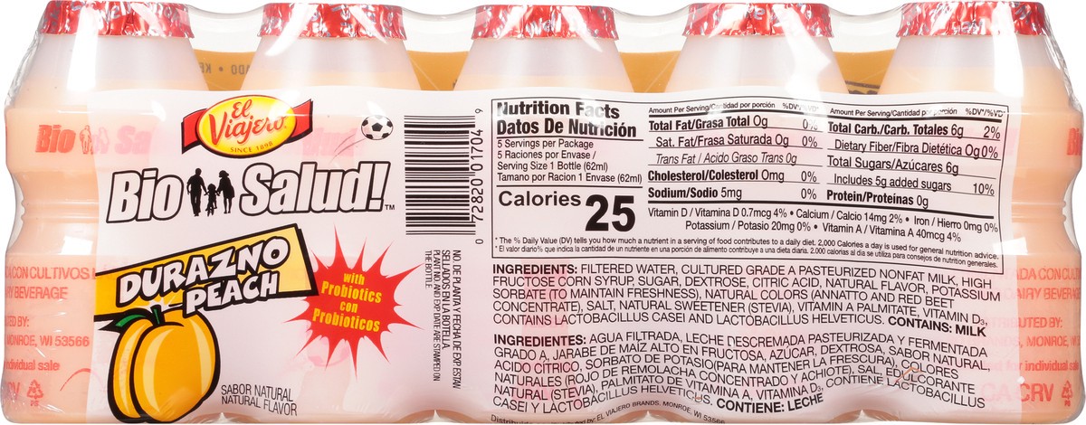 slide 10 of 12, El Viajero Peach Bio Salud Yogurt Drink - 10.5 fl oz, 10.5 fl oz