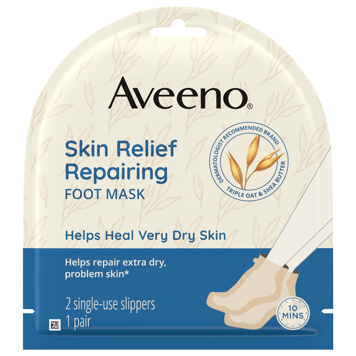 slide 1 of 7, Aveeno Repairing CICA Foot Mask with Prebiotic Oat and Shea Butter, Moisturizing Foot Mask for Extra Dry Skin, 1 Pair of Single-Use Slippers, 1 ct