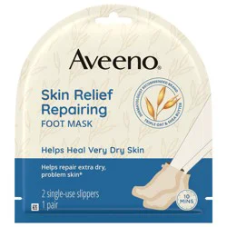 Aveeno Repairing CICA Foot Mask with Prebiotic Oat and Shea Butter, Moisturizing Foot Mask for Extra Dry Skin, 1 Pair of Single-Use Slippers