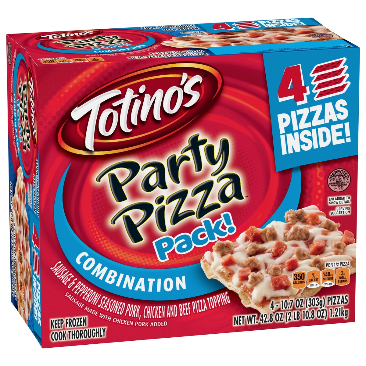 slide 2 of 11, Totino's Party Pizza Pack!, Combination,(frozen), 4 ct; 10.7 oz