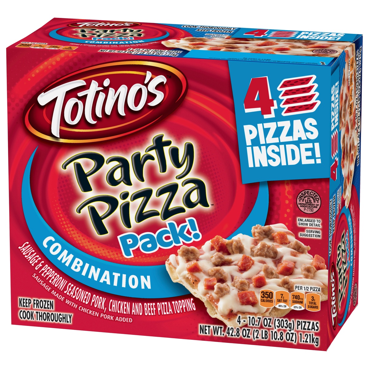 slide 3 of 11, Totino's Party Pizza Pack!, Combination,(frozen), 4 ct; 10.7 oz