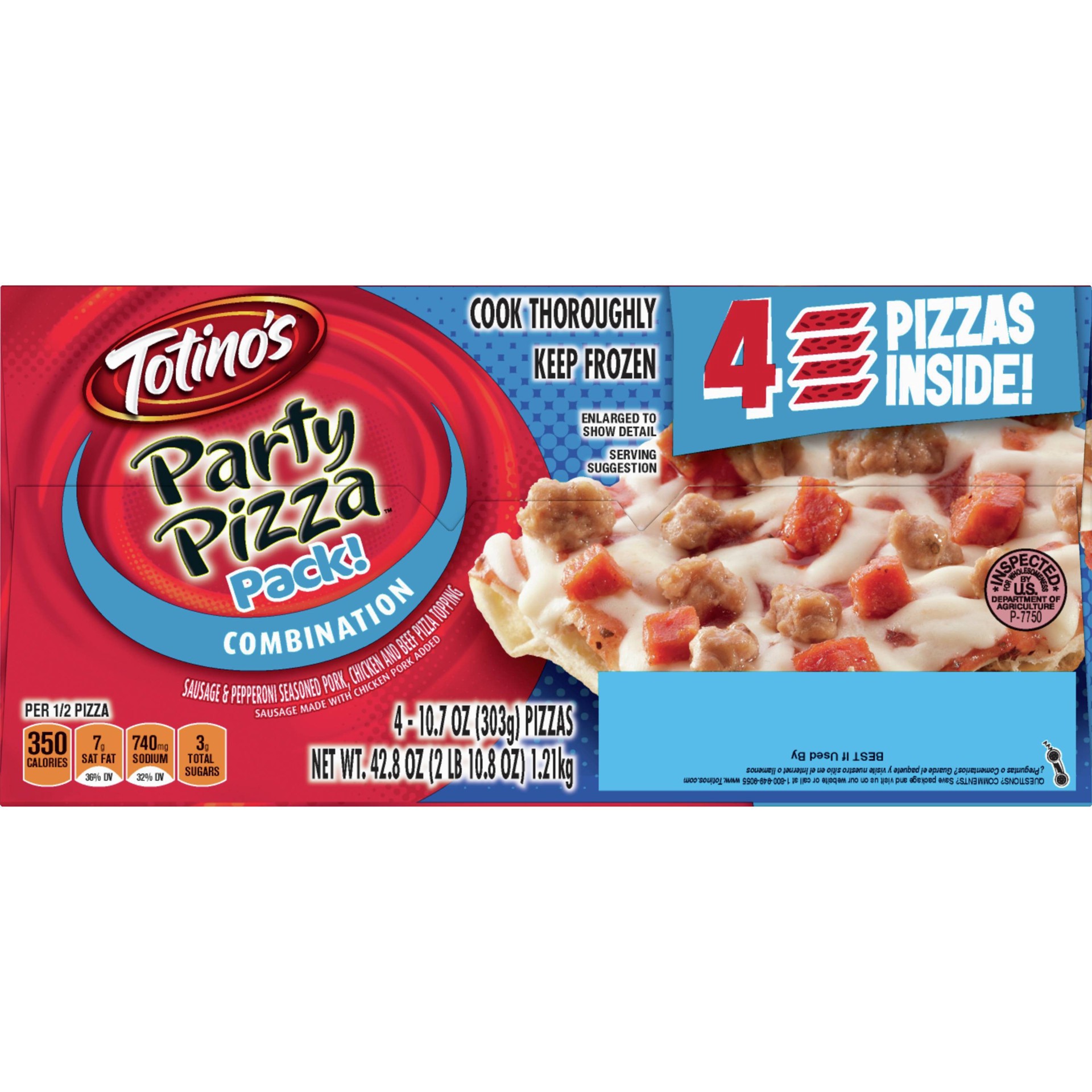 slide 10 of 17, Totino's Party Pizza Pack, Combination, Frozen Snacks, 42.8 oz, 4 ct, 4 ct