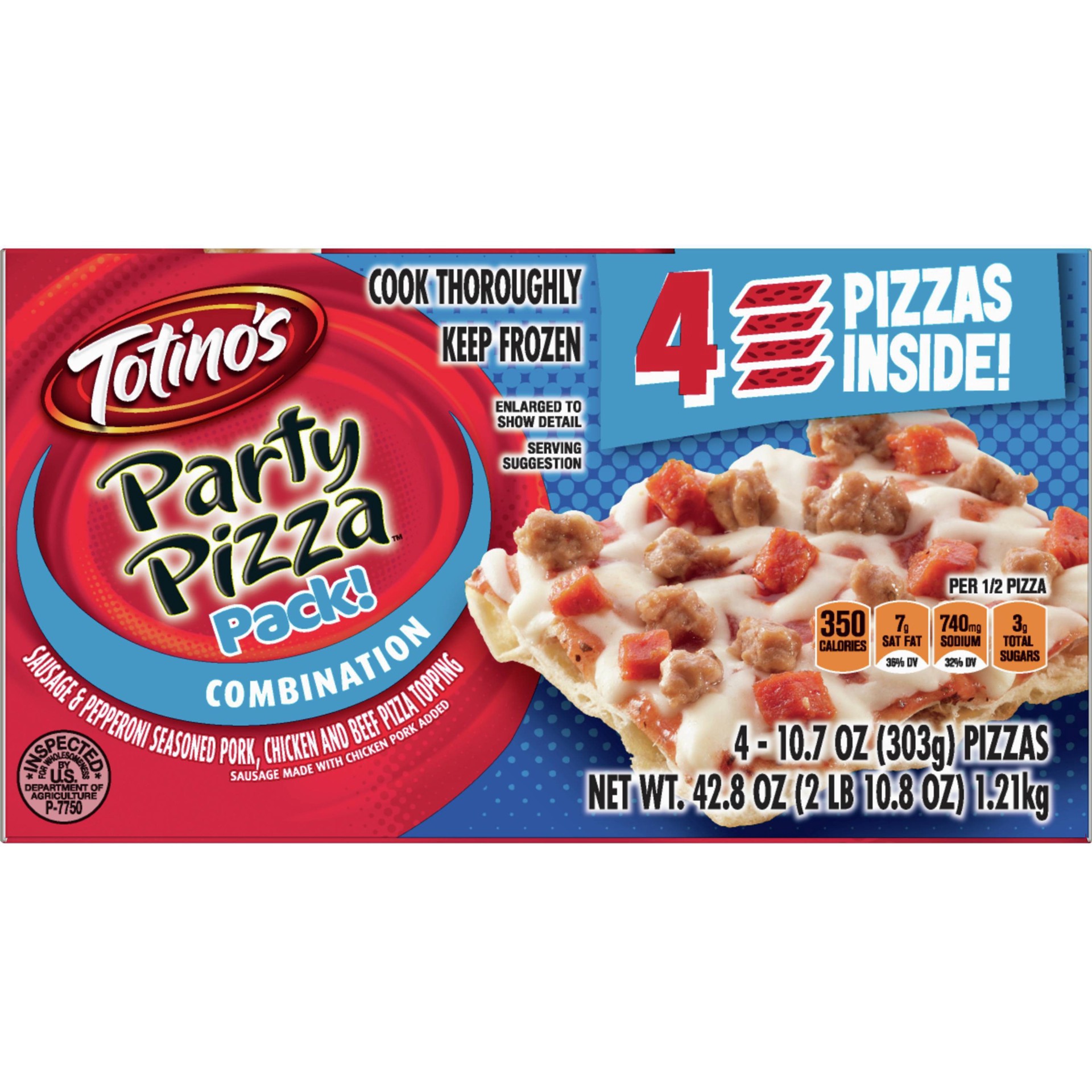 slide 11 of 17, Totino's Party Pizza Pack, Combination, Frozen Snacks, 42.8 oz, 4 ct, 4 ct