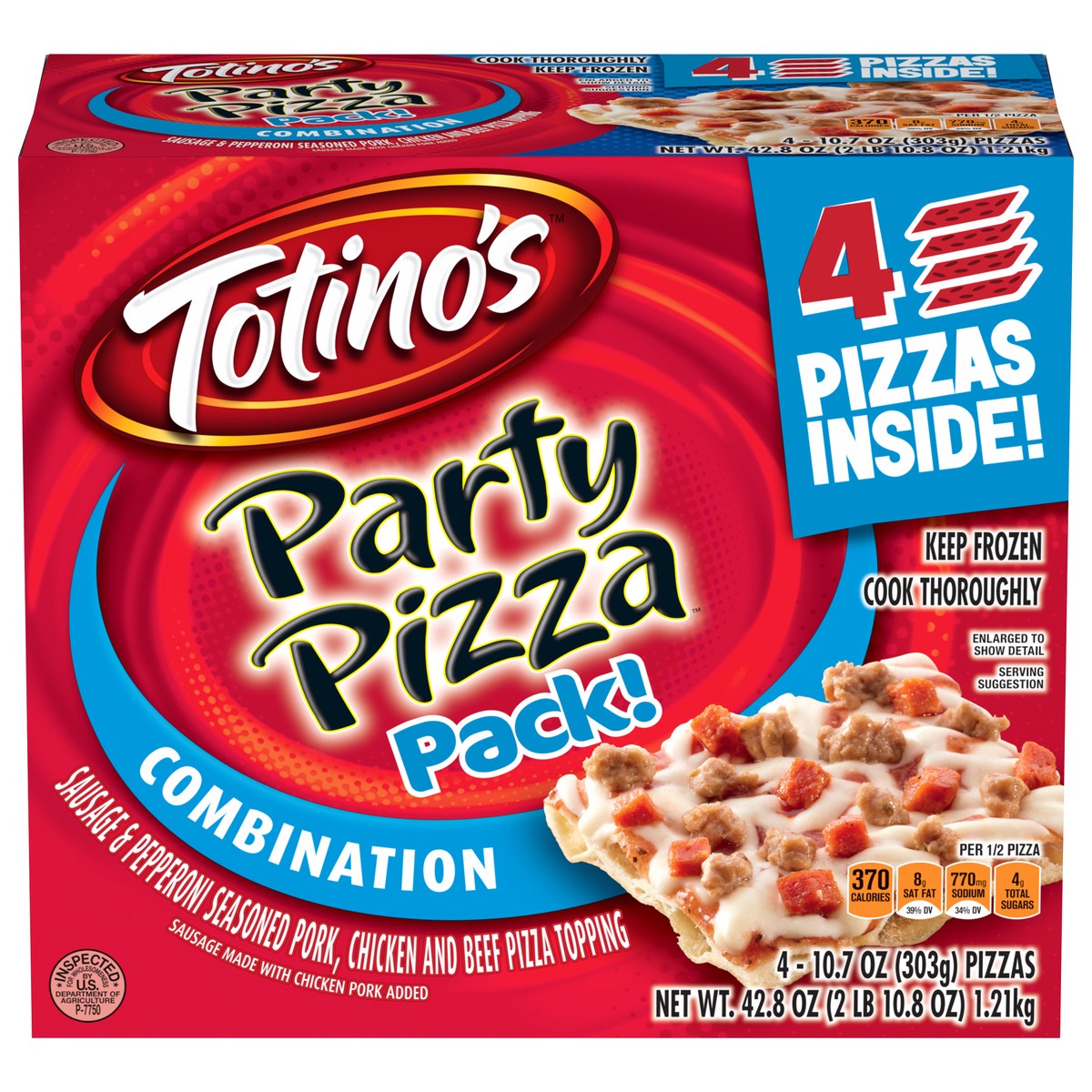 slide 1 of 17, Totino's Party Pizza Pack, Combination, Frozen Snacks, 42.8 oz, 4 ct, 4 ct