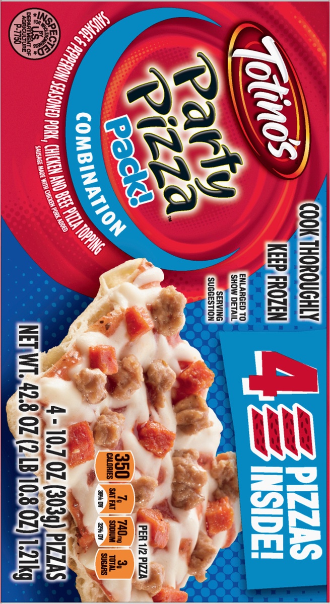slide 7 of 11, Totino's Party Pizza Pack!, Combination,(frozen), 4 ct; 10.7 oz