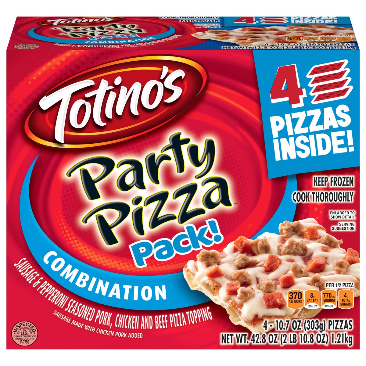 slide 1 of 17, Totino's Party Pizza Pack, Combination, Frozen Snacks, 42.8 oz, 4 ct, 4 ct