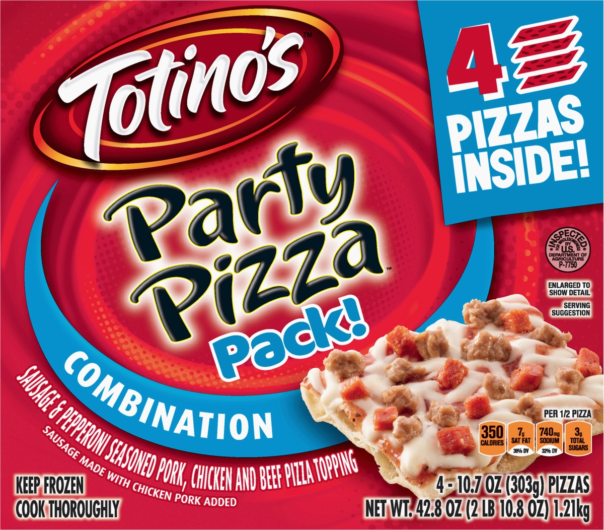 slide 9 of 11, Totino's Party Pizza Pack!, Combination,(frozen), 4 ct; 10.7 oz