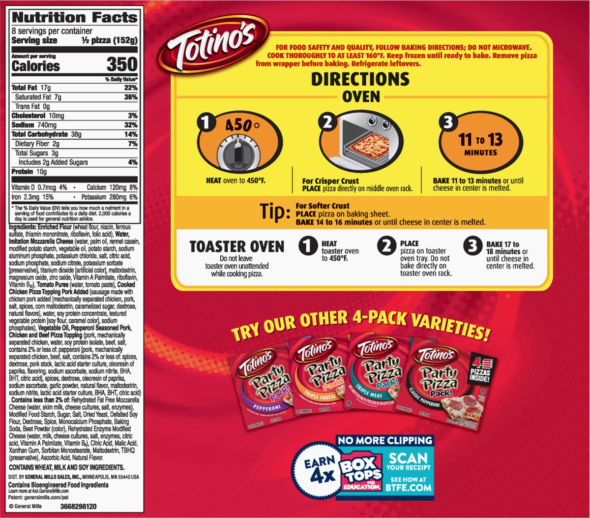 slide 10 of 11, Totino's Party Pizza Pack!, Combination,(frozen), 4 ct; 10.7 oz