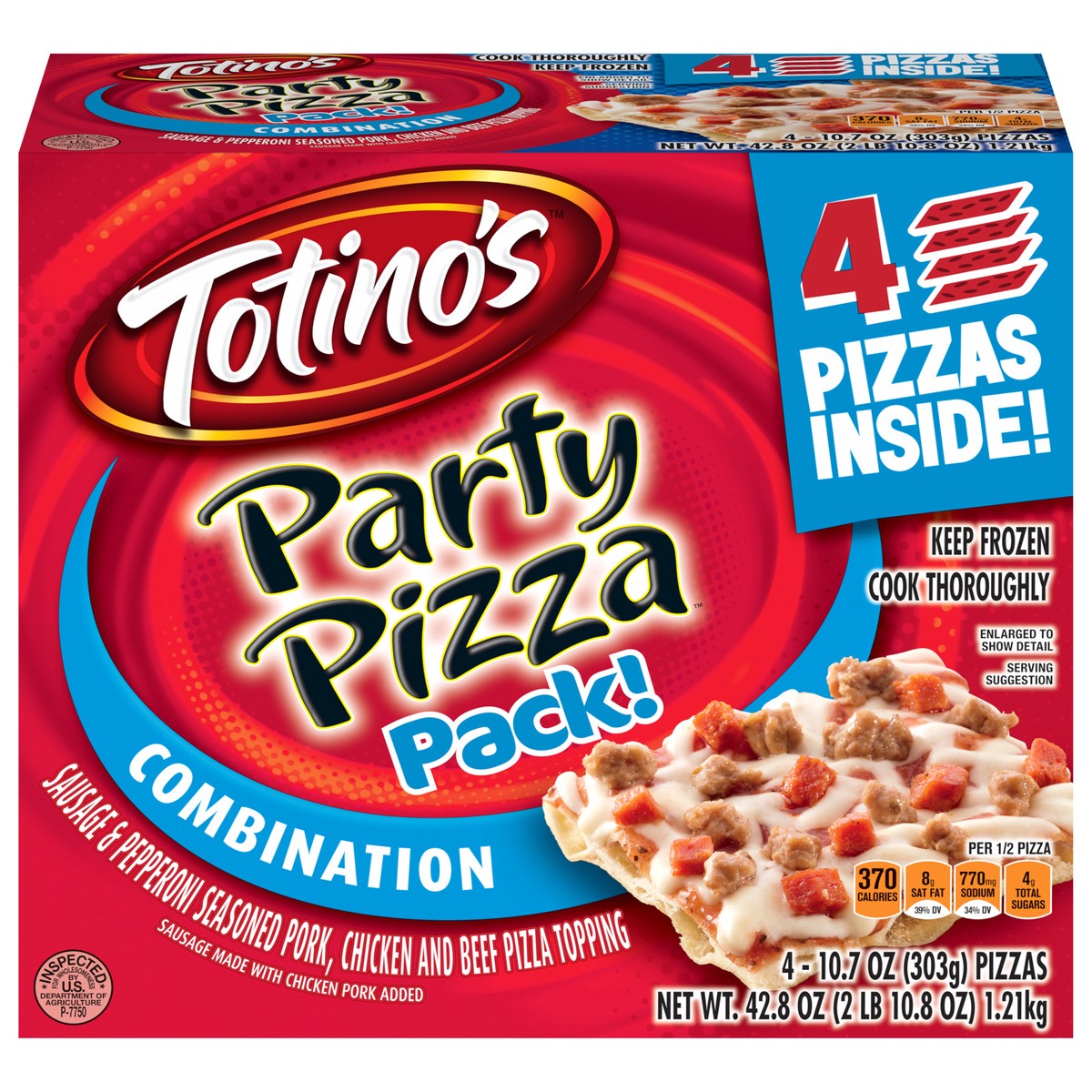 slide 1 of 17, Nature Valley Totino's Party Pizza, Combination, Frozen Snacks, 4 Ct, 42.8 oz, 4 ct