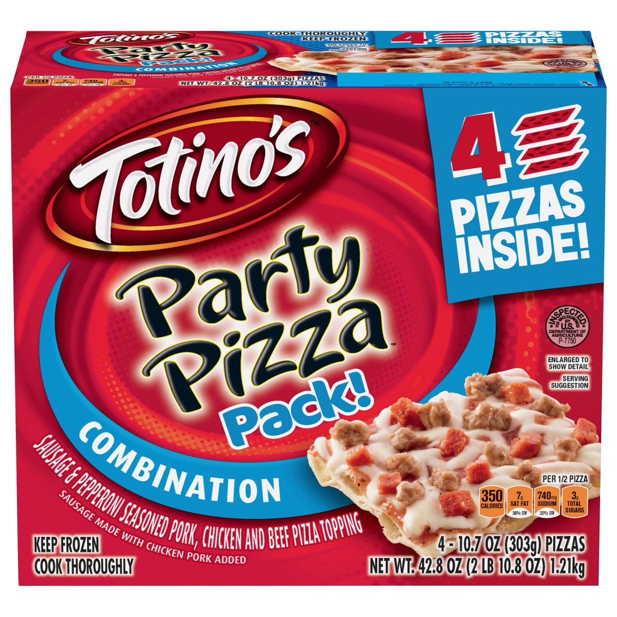 slide 1 of 11, Totino's Party Pizza Pack!, Combination,(frozen), 4 ct; 10.7 oz