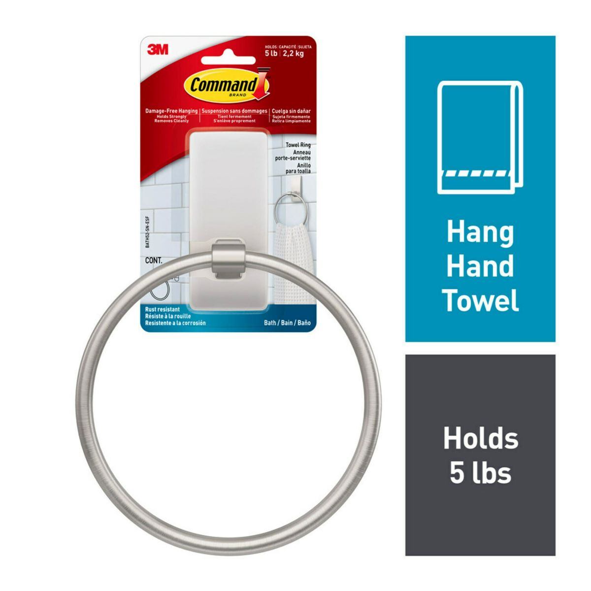 slide 1 of 17, 3M Command Bath Towel Ring Satin Nickel, 1 ct