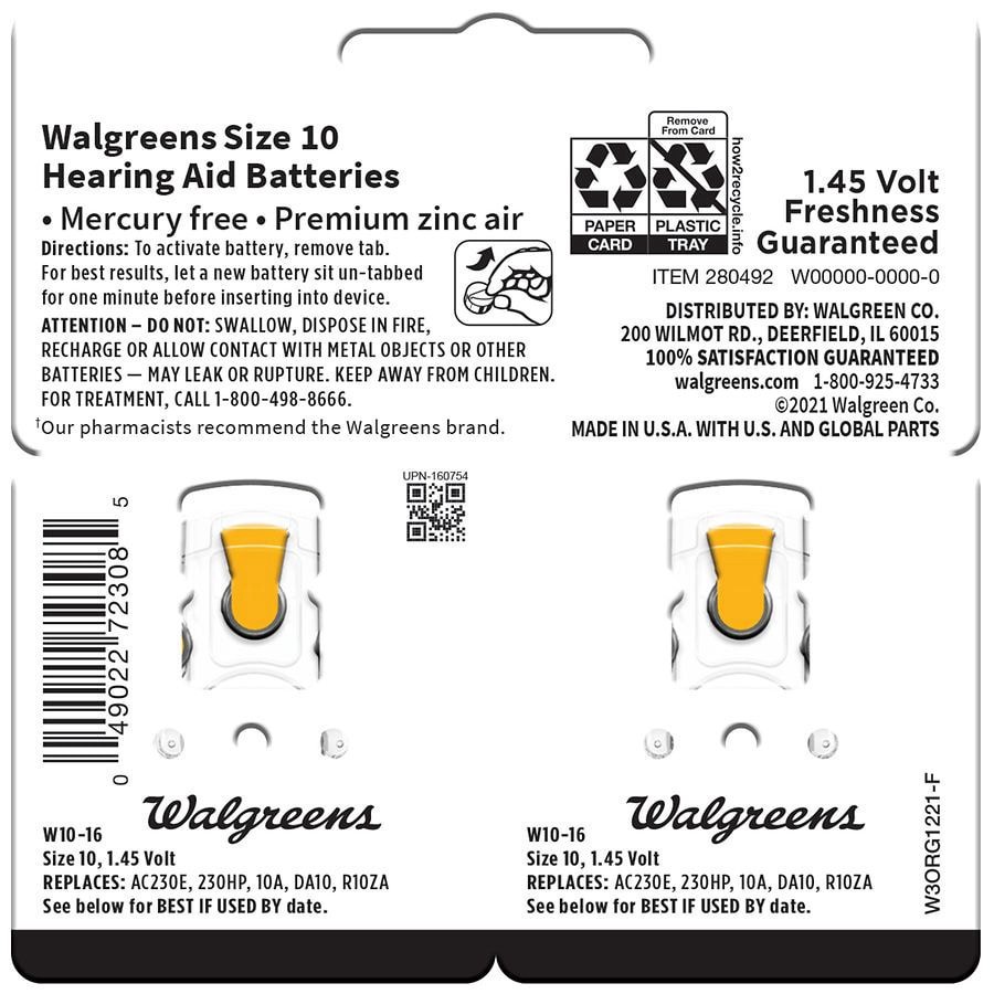 slide 2 of 2, Walgreens Hearing Aid Batteries 10, 16 ct