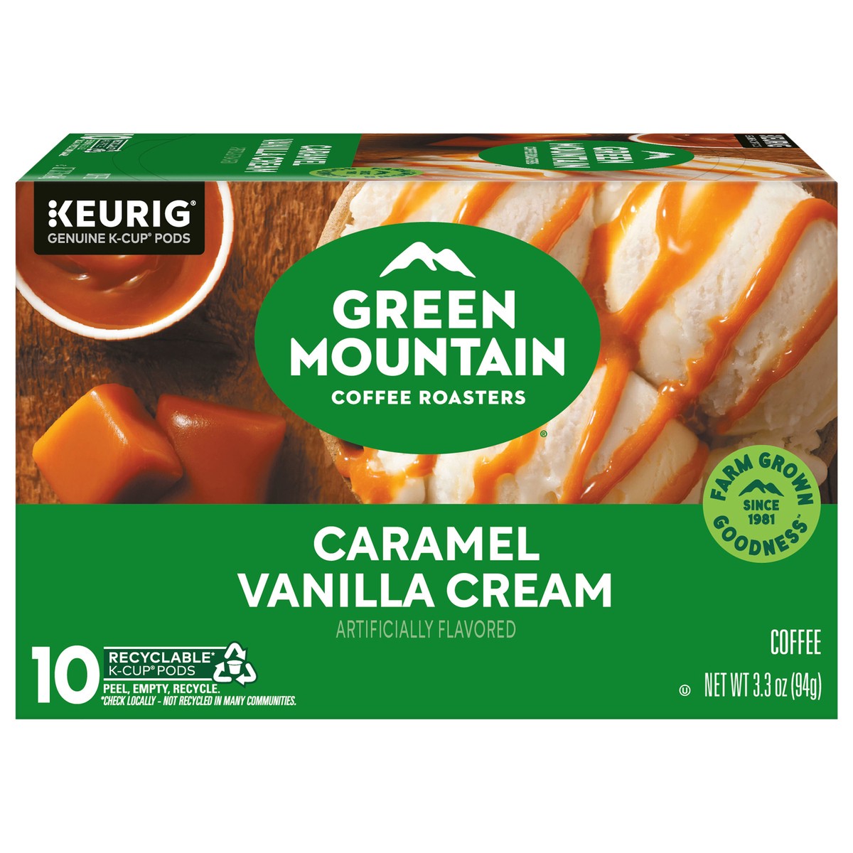 slide 1 of 10, Green Mountain Coffee Roasters Caramel Vanilla Cream Keurig Single-Serve K-Cup Pods, Light Roast Coffee, 10 Count, 10 ct