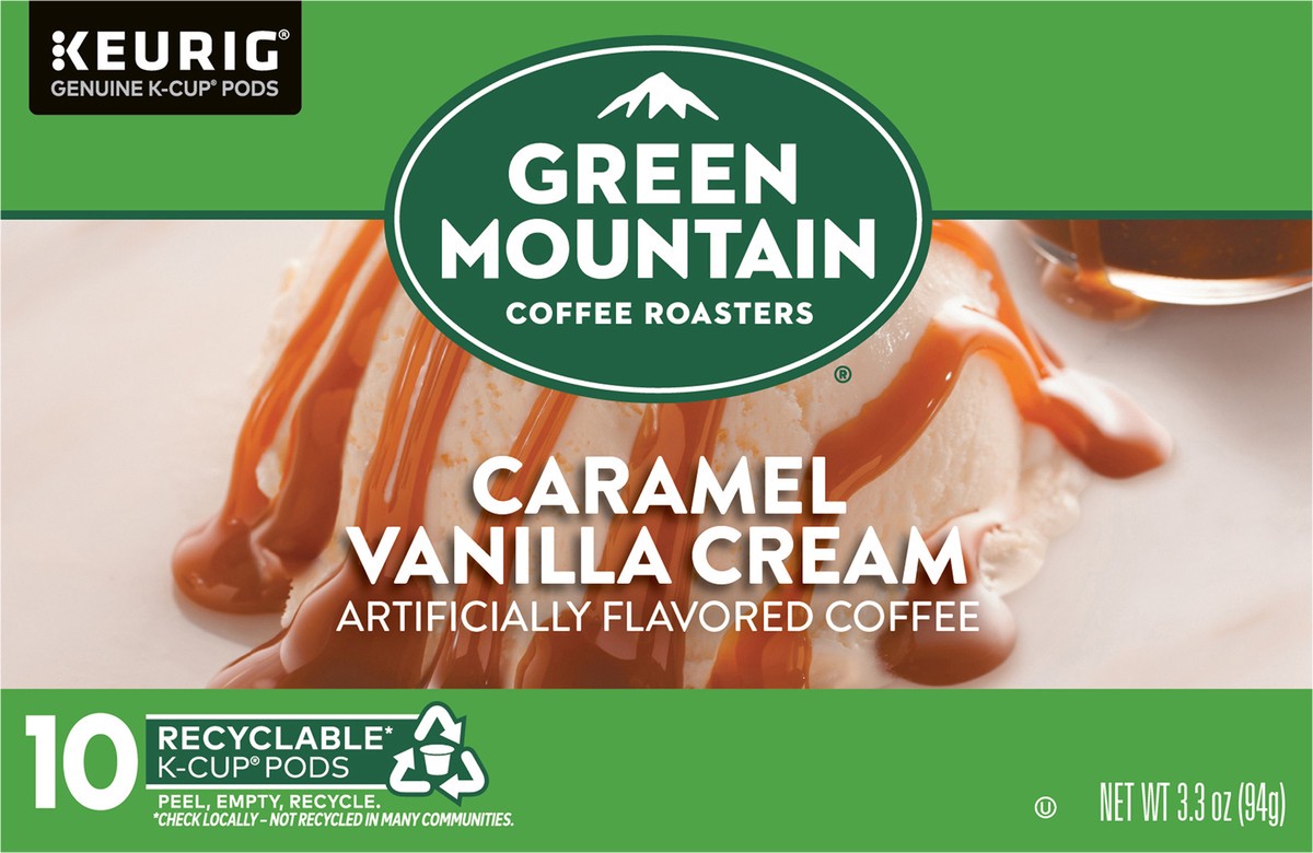 slide 7 of 10, Green Mountain Coffee Roasters Caramel Vanilla Cream Keurig Single-Serve K-Cup pods, Light Roast Coffee- 10 ct, 10 ct