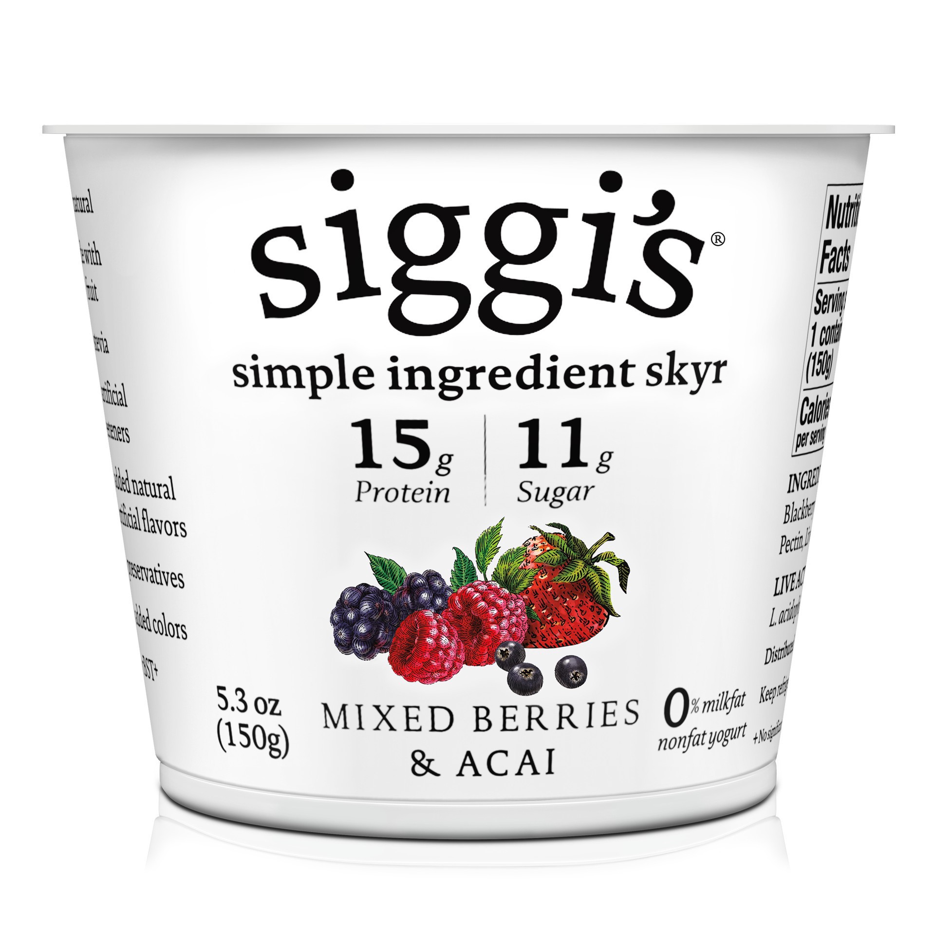 slide 1 of 3, Siggi's Nonfat Acai & Mixed Berries Icelandic-Style Skyr Yogurt - 5.3oz, 