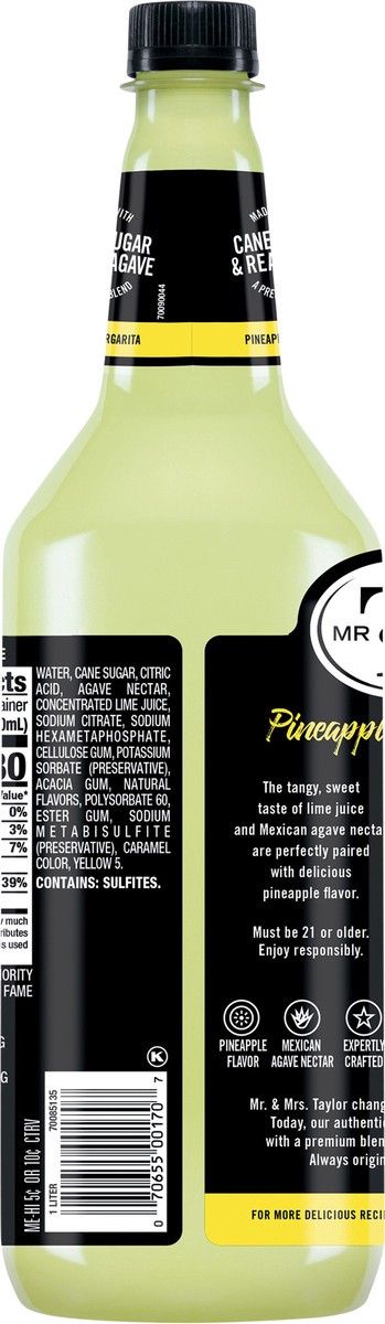 slide 6 of 11, Mr & Mrs T Pineapple Margarita Mix, 1 L bottle, 33.80 fl oz