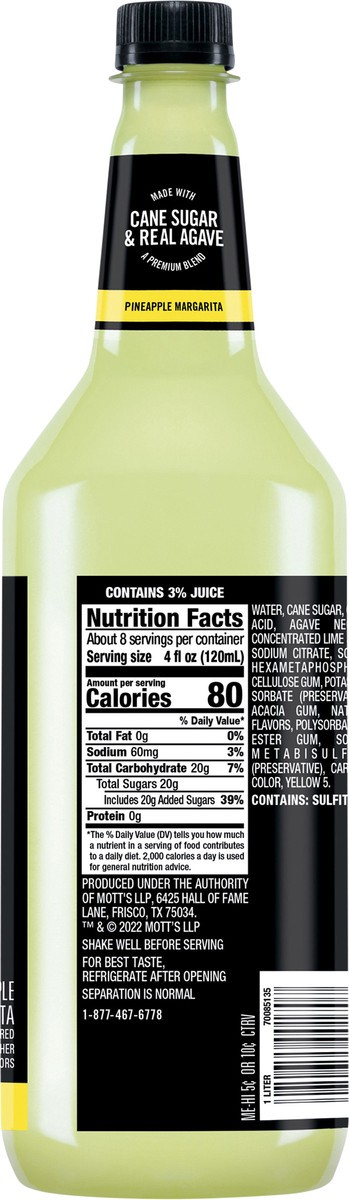 slide 11 of 11, Mr & Mrs T Pineapple Margarita Mix, 1 L bottle, 33.80 fl oz
