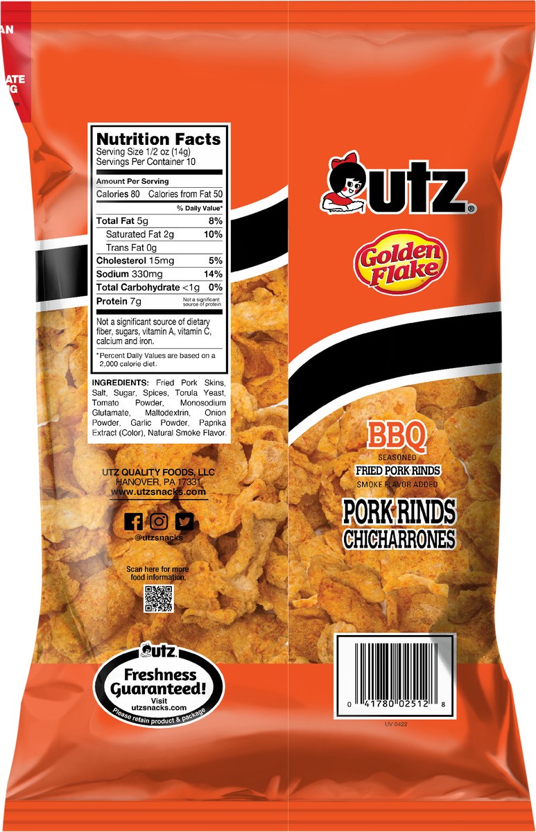 slide 4 of 7, Utz Golden Flake BBQ Pork Rinds Chicharrones 5 oz, 5 oz