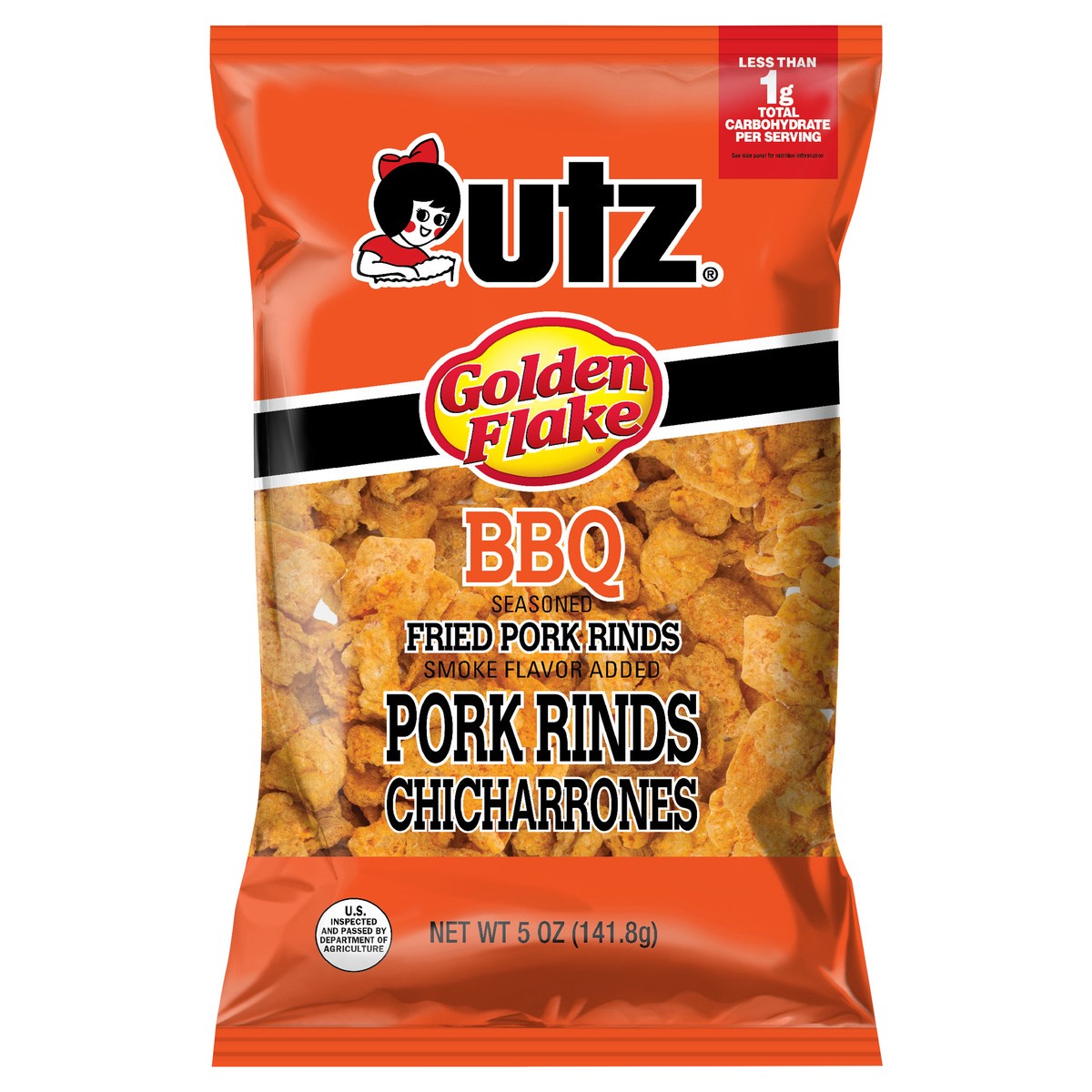 slide 1 of 7, Utz Golden Flake BBQ Pork Rinds Chicharrones 5 oz, 5 oz