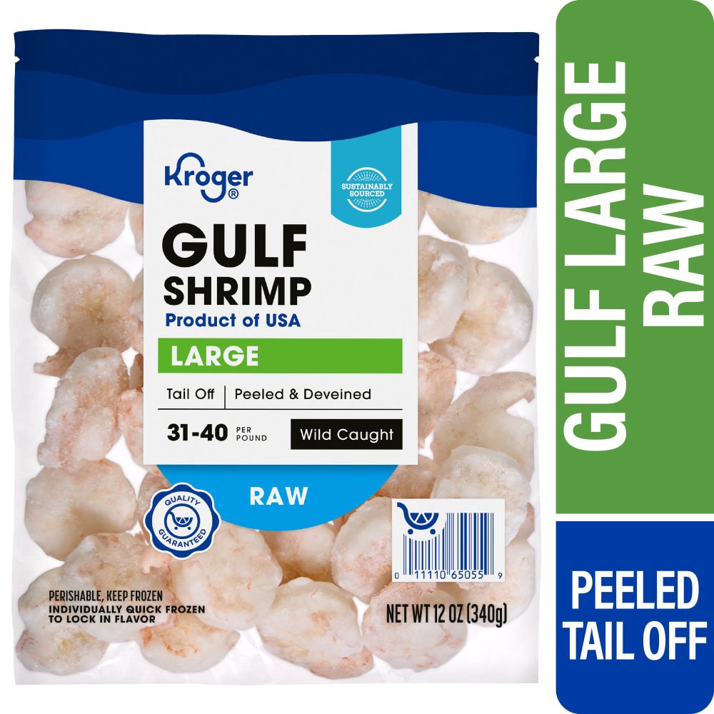 slide 1 of 5, Kroger® Wild Caught Large Raw Gulf Shrimp Peeled & Deveined Tail Off, 12 oz