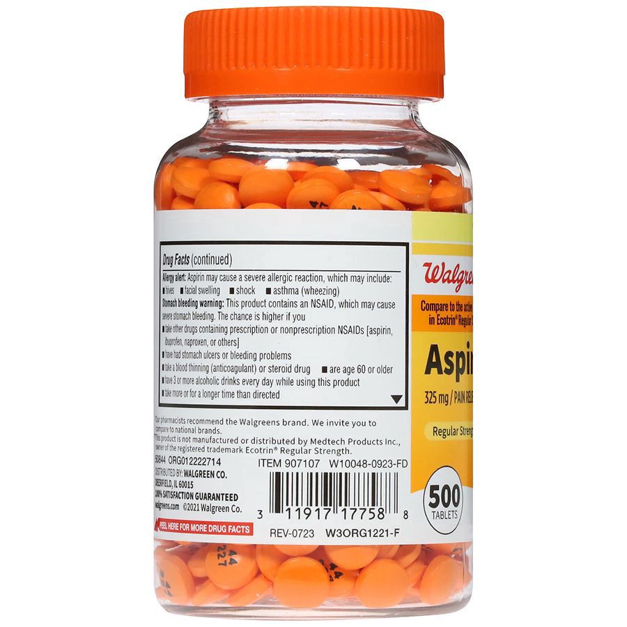 slide 5 of 5, Walgreens Regular Strength Aspirin 325Mg Tablets, 500 ct