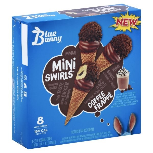 slide 1 of 8, Blue Bunny Mini Swirls Coffee Frappe Reduced Fat Ice Cream Cones, 8 ct; 2.3 fl oz