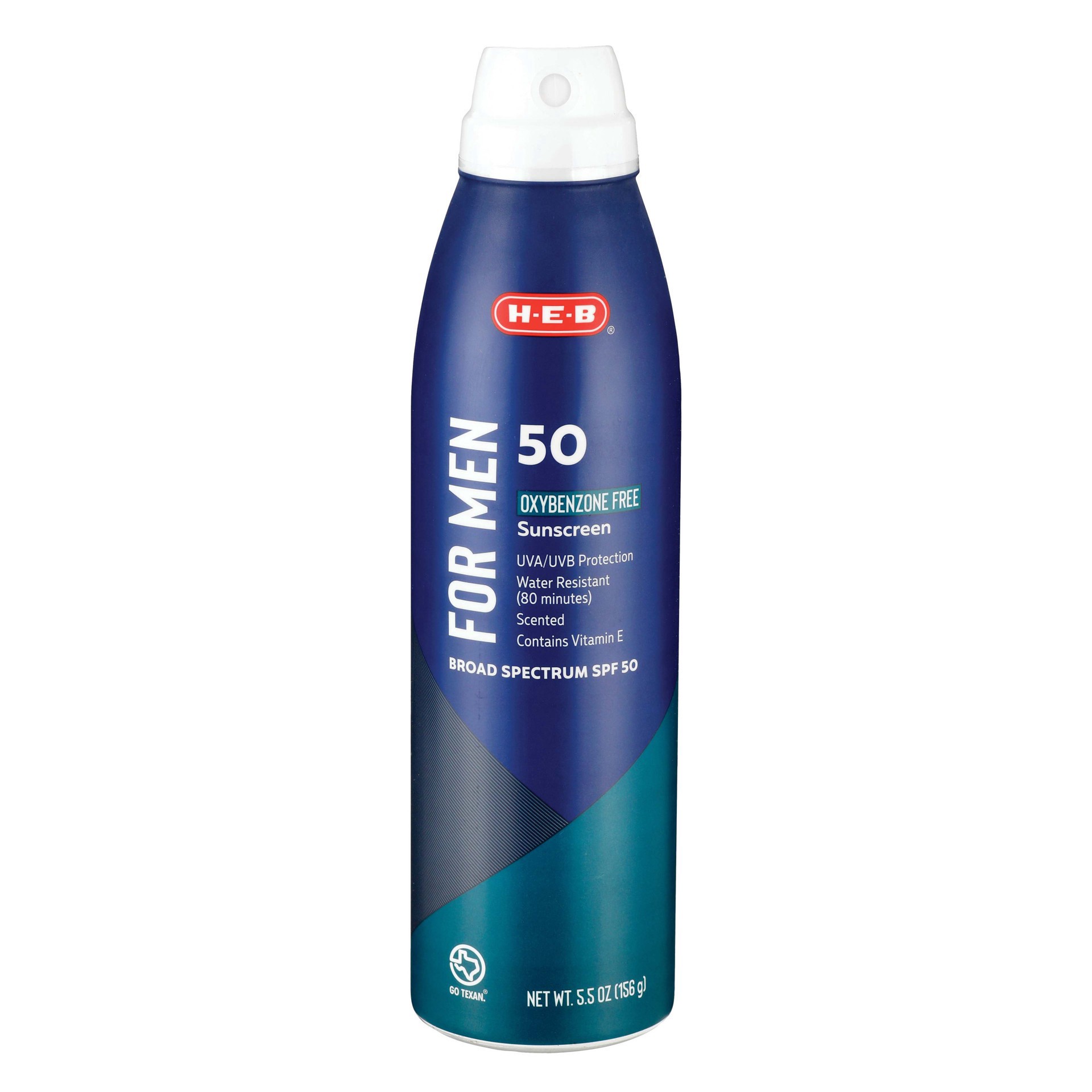 slide 1 of 1, H-E-B Solutions Oxybenzone Free Men SPF 50 Sunscreen, 5.5 oz