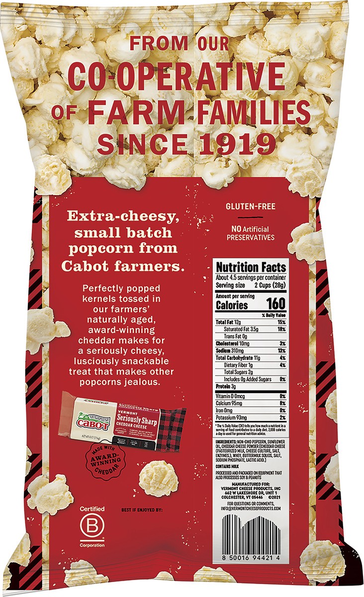 slide 2 of 3, Cabot, Seriously Sharp Cheddar Cheese Popcorn, 4.5 Oz, 1 ct