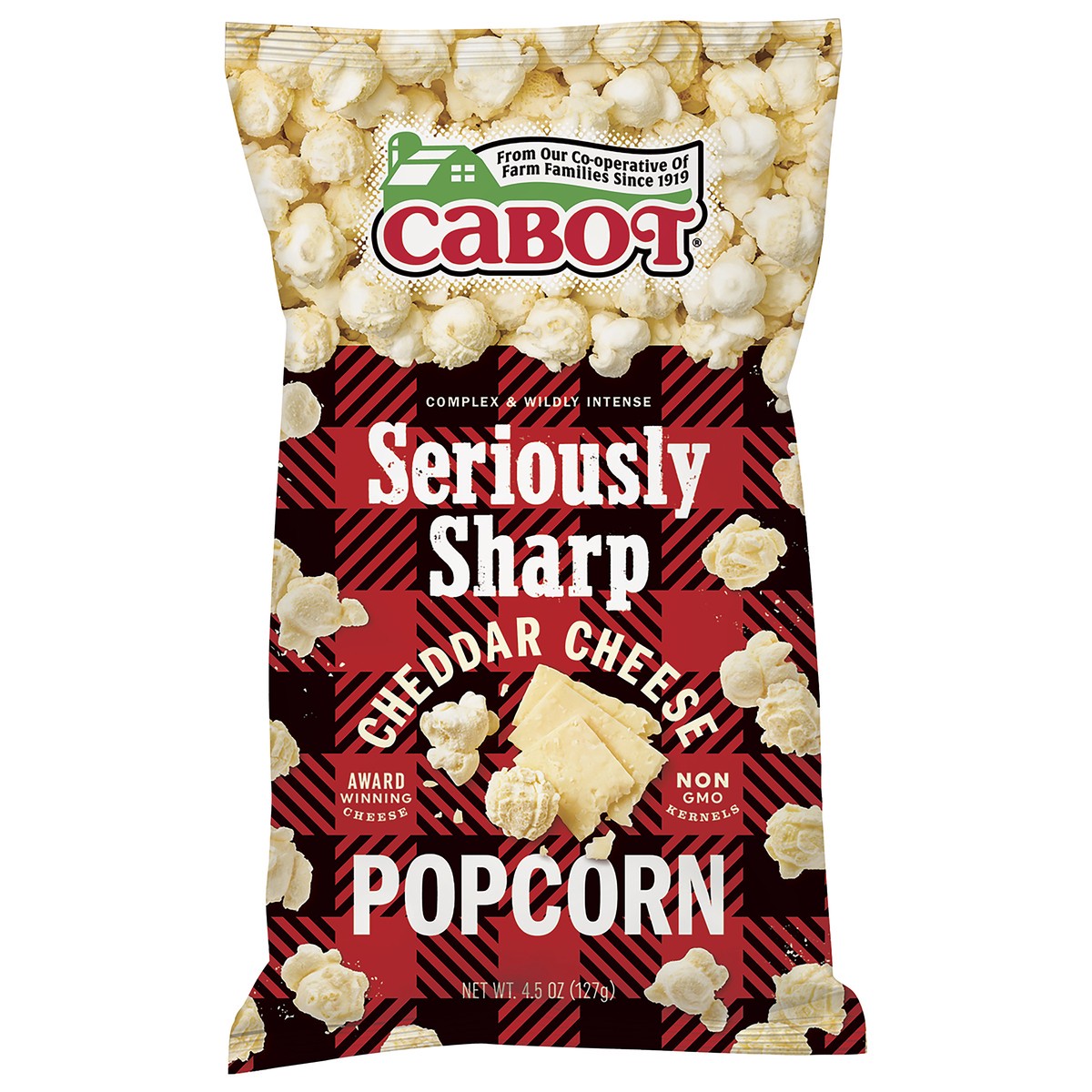 slide 1 of 3, Cabot, Seriously Sharp Cheddar Cheese Popcorn, 4.5 Oz, 1 ct
