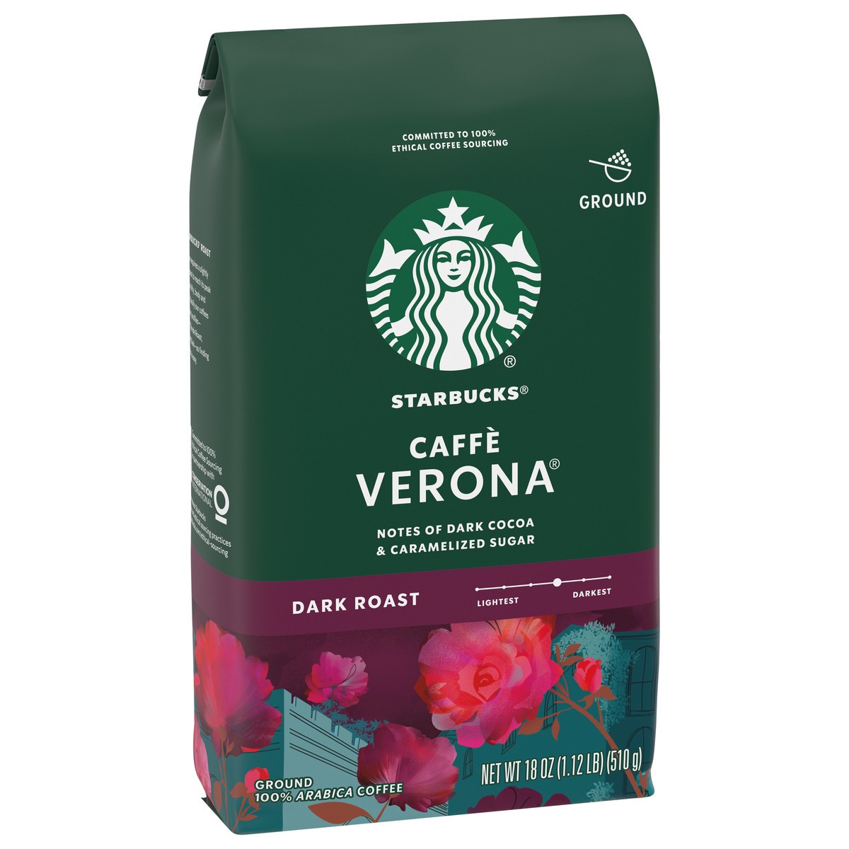 slide 6 of 9, Starbucks Ground Coffee, Dark Roast Coffee, Caffè Verona, 100% Arabica, 1 bag (18 oz), 18 oz