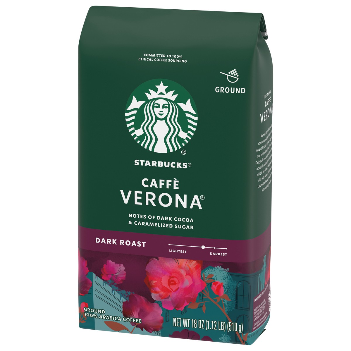 slide 7 of 9, Starbucks Ground Coffee, Dark Roast Coffee, Caffè Verona, 100% Arabica, 1 bag (18 oz), 18 oz