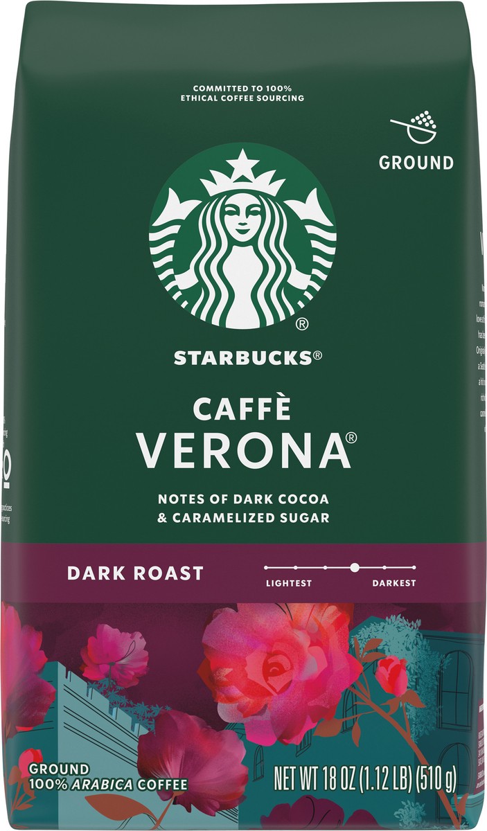 slide 3 of 9, Starbucks Ground Coffee, Dark Roast Coffee, Caffè Verona, 100% Arabica, 1 bag (18 oz), 18 oz